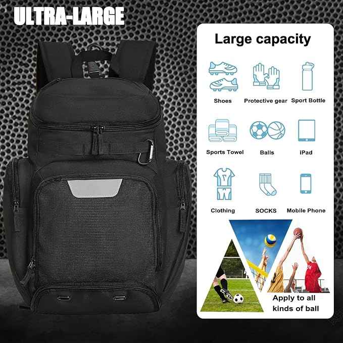 LARIPOP Basketball Backpack Bag with Ball Compartment Ventilated Shoe Compartment for Men Youth Soccer Volleyball Training