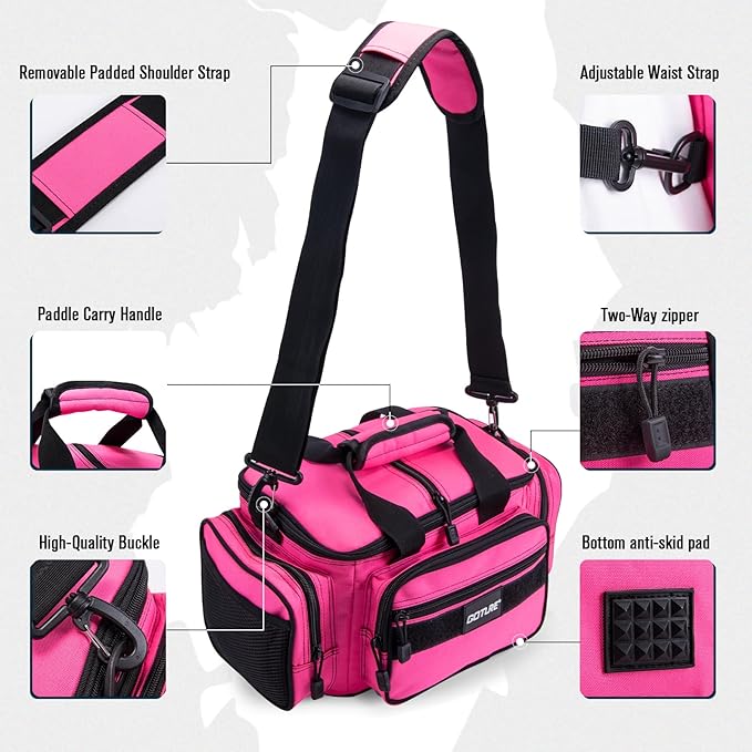 Goture Fishing Tackle Bag, 600D Water-Resistant Soft Side Crossbody Sling Bag for Women,Small Gear Storage Tactical Bags for Saltwater & Freshwater,Fits 3 3600 Tackle Boxes(Not Included)