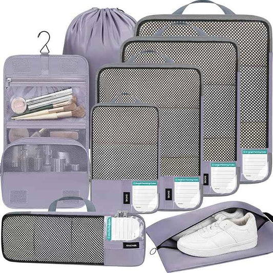 BAGAIL 4 Set/6 Set/8 Set Compression Packing Cubes Travel Accessories Expandable Packing Organizers(HalfMesh,8-Dusty Purple)