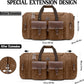 Waxed Canvas Duffle Bag for Men 50L Travel Duffel Bags Expandable Genuine Leather Duffel Overnight Weekender Carry On Bag Two Zipper Pockets Travel Bag (Vintage Dark Brown, Large-50L) - Roamly