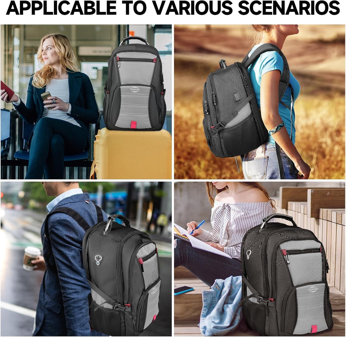 18.4 Inch Extra Large Travel Backpack, TSA Laptop Backpack with USB Port, 55L Water Resistant Carry on College School Computer Backpack Men Women, Grey - Roamly