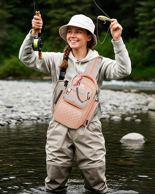 MATEIN Fishing Sling Bag with Lure Rod Holder & Phone Pouch, Waterproof 3600 Tackle box Backpack with Removable Bait Binder