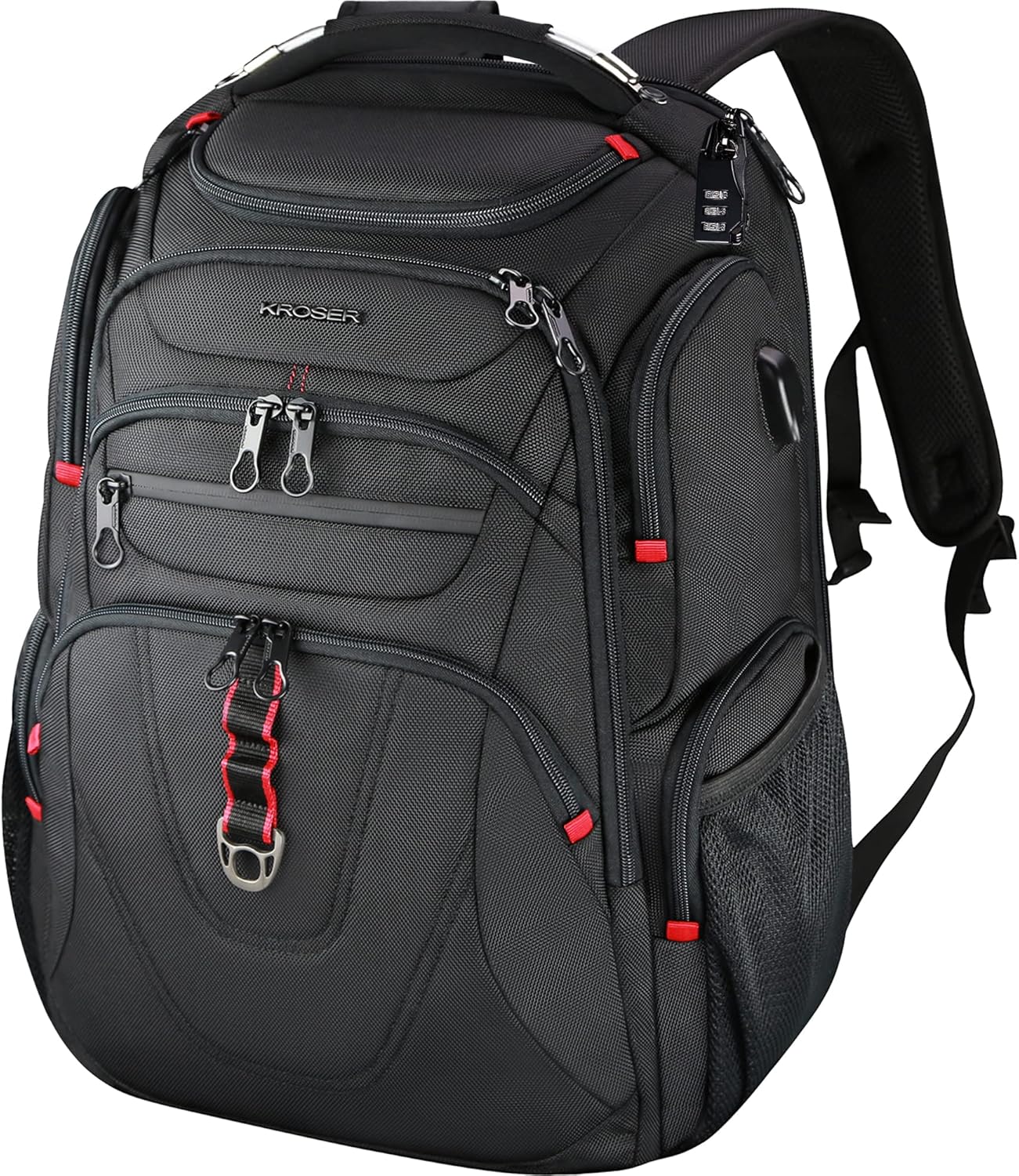 KROSER TSA Friendly Travel Laptop Backpack 17.3 inch XL Computer Backpack Water-Repellent College Daypack Business Backpack with RFID Pockets & USB Port for Men/Women-Black - Roamly