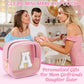 YOOLIFE Small Makeup Bag, Clear Makeup Bag Preppy Cosmetic Bags Travel Essentials Gifts for Women Teen Girlfriend Teacher Birthday Gifts 12 13 14 15 16 Years Old Girl Gifts Trendy Stuff White Mini A