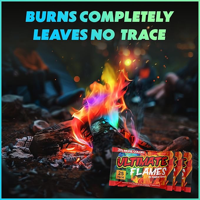 Magical Flames Fire Color Packets (Ultimate 25 Pack), Vibrant Multi-Color Fire for Fire Pits, Campfires, Bonfires & Fireplaces - Camping Essentials & Outdoor Party Accessories