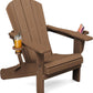SERWALL Folding Adirondack Chair, Dual Cup Holders & All-Weather HDPE, Wood-Like Patio Chair for Backyard, Camping，Pool & Fire Pit- Brown