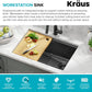KRAUS Kore Workstation 27-inch Undermount 16 Gauge Black Stainless Kitchen Sink, Single Bowl Kitchen Sink in PVD Gunmetal Finish with Accessories, KWU110-27-PGM