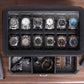 ROTHWELL 12 Slot Leather Watch Box with Valet Drawer - Luxury Watch and Jewelry Case Display Organizer, Microsuede liner, Mens Locking Storage Holder Large Glass Top (Black/Grey)