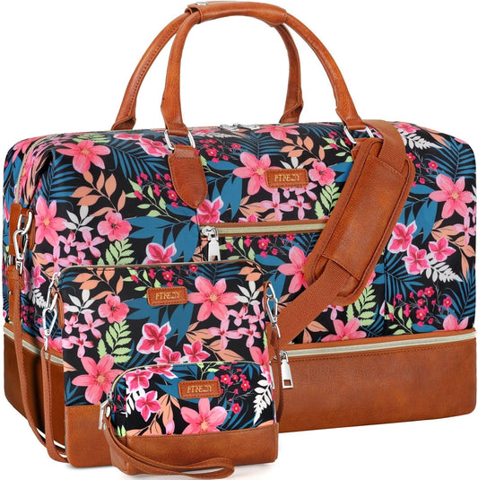 Weekender Bag for Women, Travel Duffel Bag Carry On Overnight Bag with Shoe Compartment Large Nylon Travel Weekend Tote Bag - Roamly