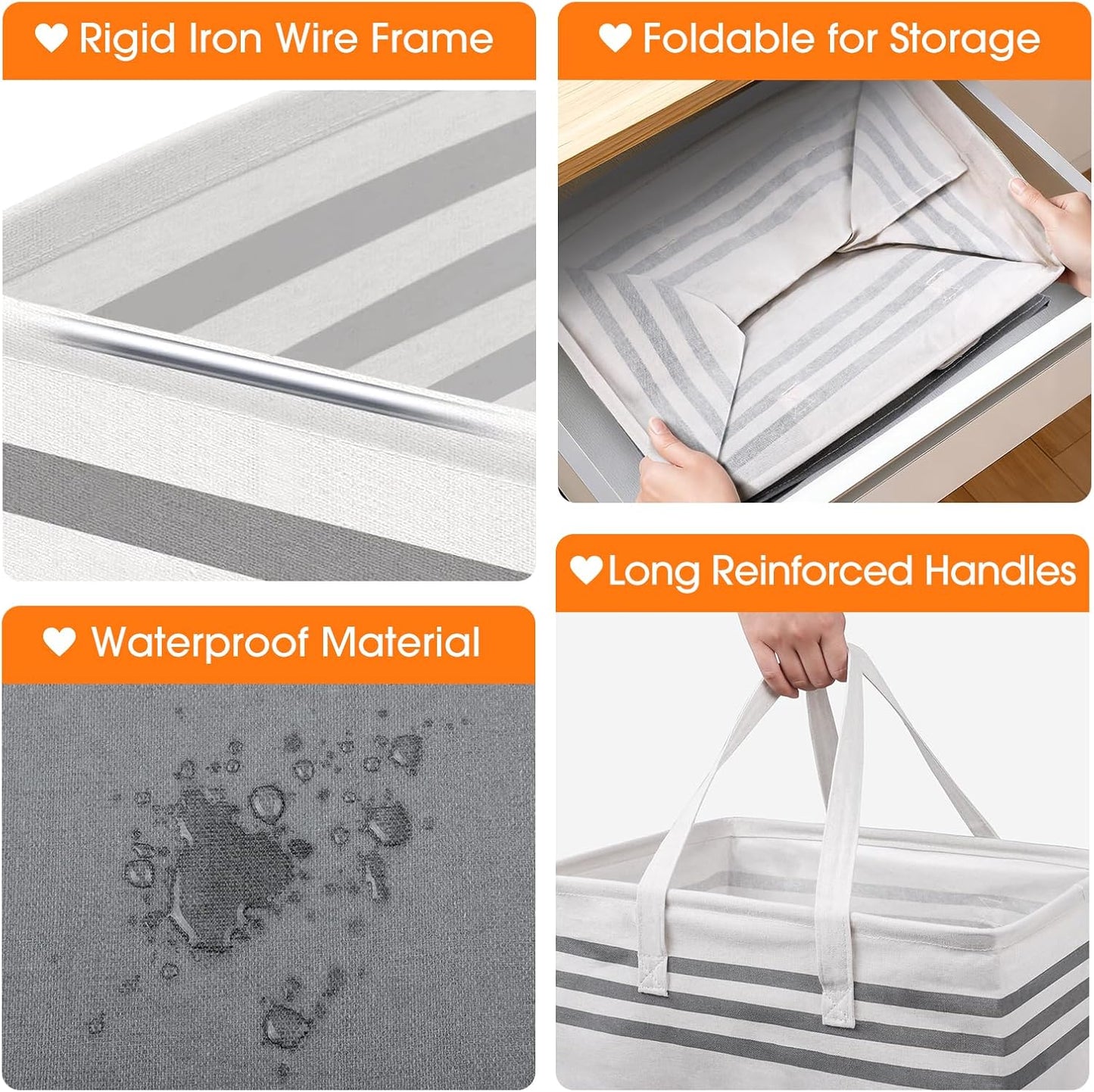 2 Pack Large Home Laundry Basket, Laundry Hamper, Freestanding Waterproof Dirty Clothes Bag, Tall Clothes Hamper - Extended & Reinforced Handles for College Dorm, Family (Light Grey/100L)