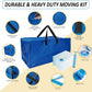 10 Pack Heavy Duty Extra Large Moving Bags with Backpack Straps & Vacuum Storage Supply Combo, Totes Handles Zippers for Space Saving, Fold Flat, Includes Bags, Blue, (HEV10)