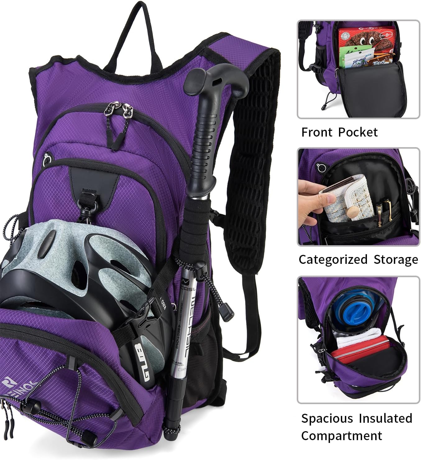 Hydration Backpack Pack with 2L Water Bladder 18L Hiking Backpack Women Men Lightweight Hydropack Insulated Daypack for Biking, Running, Festival - Roamly