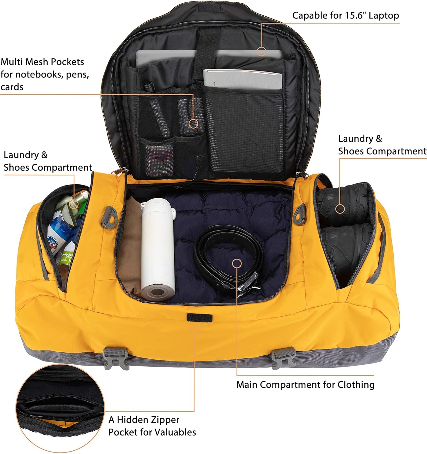 Ubon Large Duffel Bag Weekender Bags with Shoe Compartments 4-Way Sports Gym Backpack with Padded Straps Camping Traveling Duffle Bag - Roamly