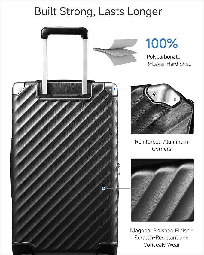LUGGEX Trunk Luggage,KVT Expandable PC Hard Shell Medium Checked 24 Inch Suitcase with Shock - Absorbing Wheels & TSA Lock(EX-Pro,Charcoal Metallic,24 inch,72L - 80L)