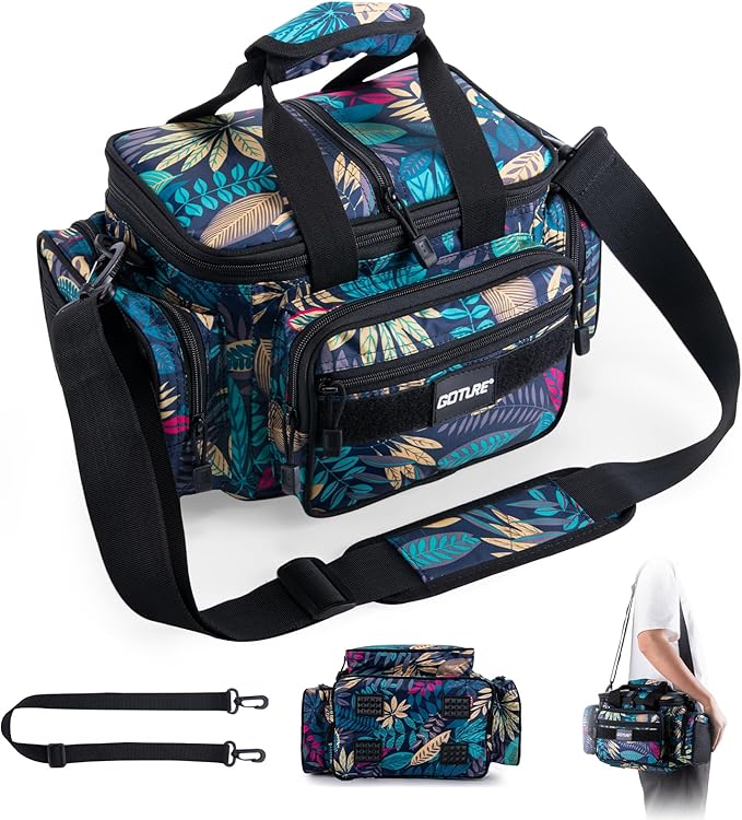 Goture Fishing Tackle Bag, 600D Water-Resistant Soft Side Crossbody Sling Bag for Men & Women,Small Gear Storage Tactical Bags for Saltwater & Freshwater,Fits 4 3600 Tackle Boxes (Not Included)