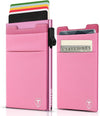 Slim Front Pocket Wallet,Pop Up Card Holder Wallets for Men and Women Aluminum Compact Wallets with RFID Blocking,Small Ultralight 6-12 Card Capacity Metal Wallets,Pink