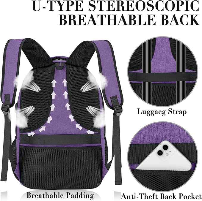 BIKROD Backpack for Women and Men, Extra Large School Backpacks for Teens, Water Resistant Back Pack Fits 17 Inch Laptop, Business Anti Theft Sturdy Computer Bag Gifts, Purple