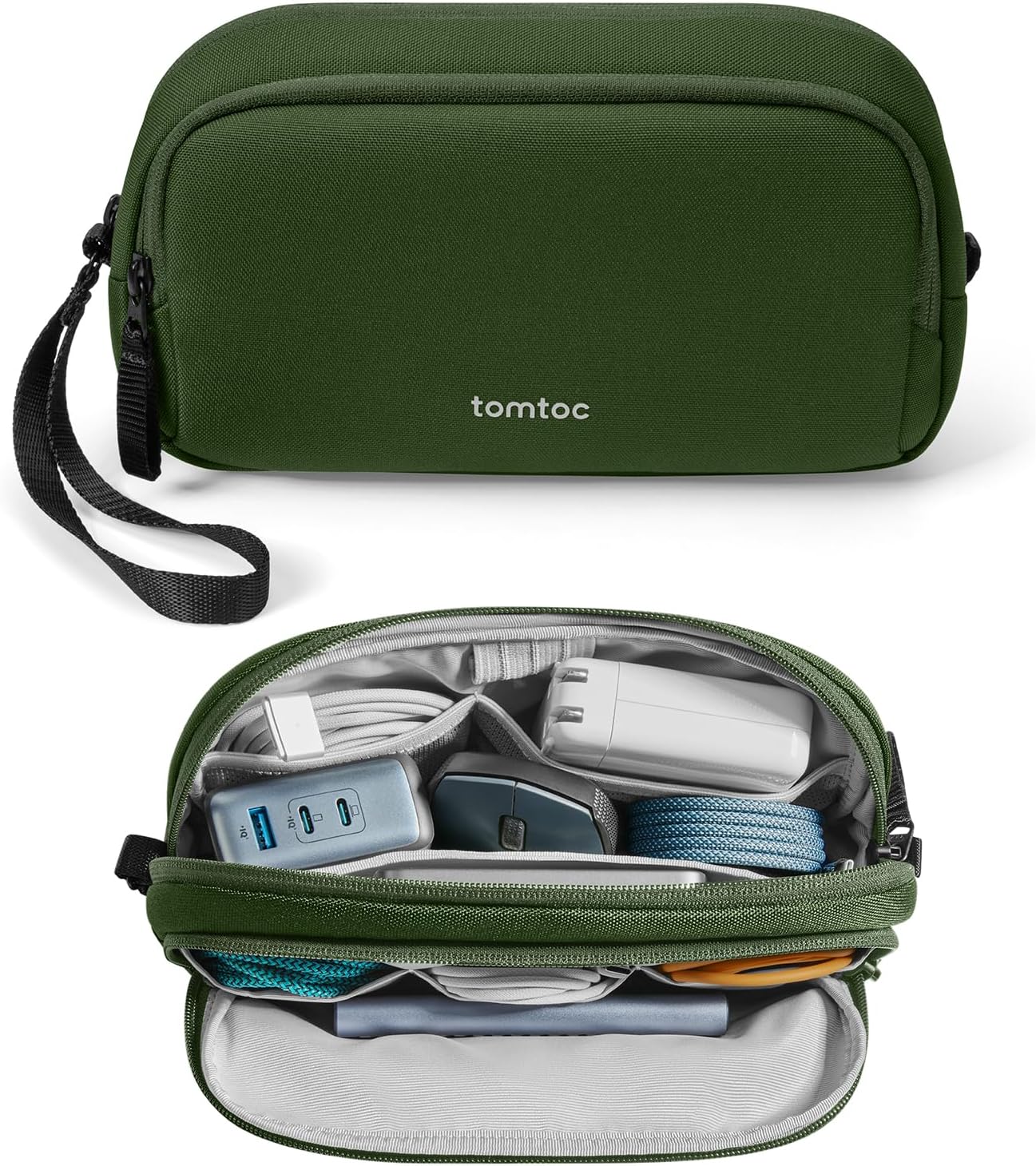 tomtoc Electronic Organizer Travel Case, Water Resistant Dual Compartment Tech Pouch Cable Organization Storage Bag for Charger, Cord, Phone, Hard Drive, Power Bank, Accessories Travel Essentials - Roamly