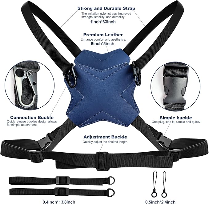 Binocular Harness Strap, New Double-Sided Leather X-shaped Design Adjustable for Hunting, Hiking & Birding, Binocular Harness Fits for Carrying, Cameras, Rangefinders and More