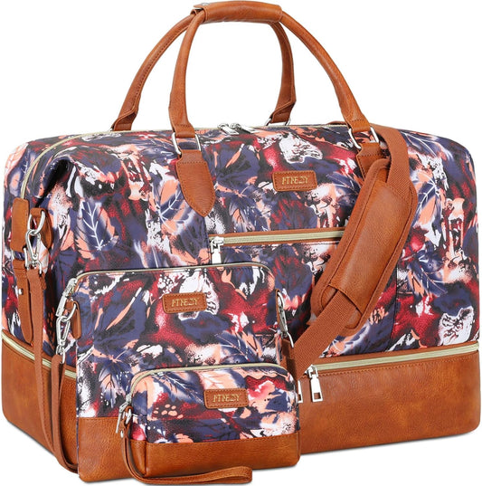 Weekender Bag for Women, Travel Duffel Bag Carry On Overnight Bag with Shoe Compartment Large Nylon Travel Weekend Tote Bag - Roamly