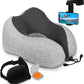 Airplane Neck Pillow Includes Travel Pillow + Airplane Phone Holder Mount + Eye Masks + Earplugs for Travel, 100% Pure Memory Foam Travel Pillow, 4 Pc Travel Kit, 2 Pack