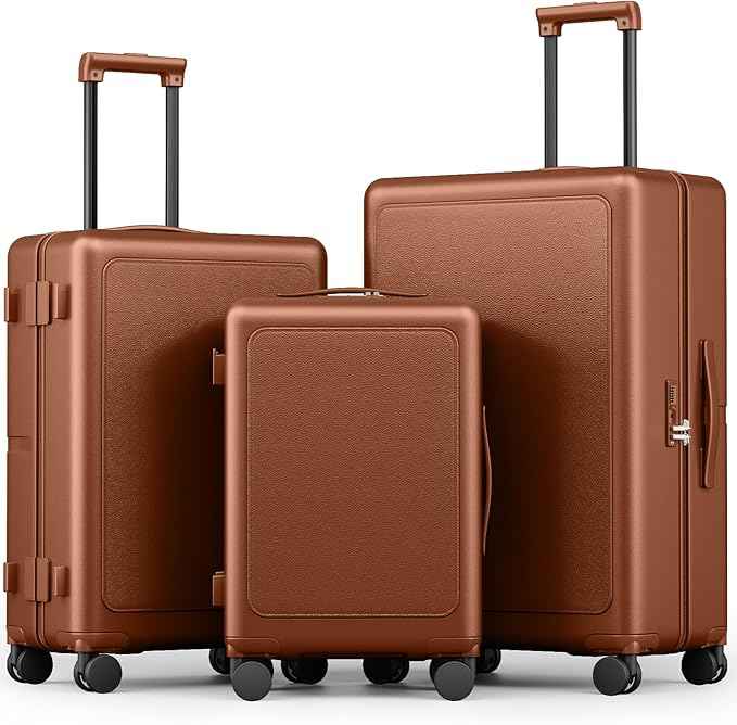 Joyway Luggage Sets 3 Piece with Spinner Wheels, Carry On Luggage 20In with ABS+PC Hardshell, Lightweight Suitcase Set with TSA Lock and Pressure-resistant Frame, 20/24/28 Inch, Brown
