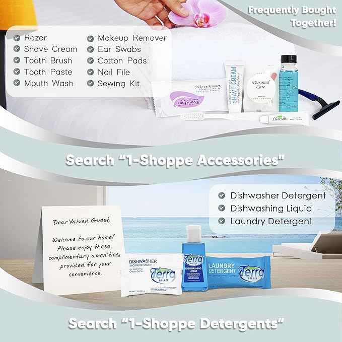 Terra Pure White Tea & Coconut Toiletries Set | 1-Shoppe Amenities Kit | 1oz Shampoo & Conditioner, Body Wash, Lotion, 1.25oz Bar Soap | Travel Size | 300 Pieces