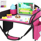 Kids Travel Tray, Travel Tray For Kids Car Seat, Toddler Road Trip Essentials With Drawing Kit, Carseat Tray For Kids Travel, Travel Activities Road Trip Must Haves For Kids (Pink)