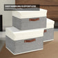 8 Pack Storage Bins Foldable Storage Boxes Fabric Storage Box with Lid & Handle Large Washable Organizer Bulk for Office, Home, Books, Clothes, Bedroom, Closet, (15INx10INx10IN White/Grey)