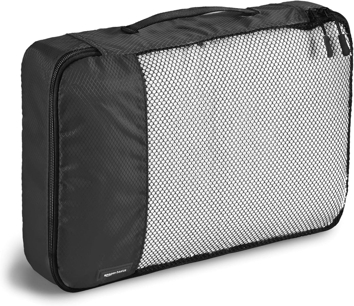 Amazon Basics Lightweight Packing Cubes Travel Organizer Set with Double Zipper, Mesh Top, Small, Medium, Large, Slim, Black, 4 Piece - Roamly