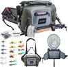 Goture Waterproof Fishing Waist Pack, IPX8 840D TPU Large Tackle Bag with Rod Holder, Airtight Zipper Closure, Fly Fishing Bag with Adjustable Waist Strap, Sling Fanny Pack with 16pcs Popper Flies