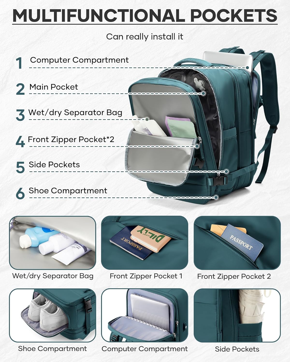 Vacuum Backpack With Vacuum Compression,Expanded Travel Laptop Backpacks For Women Men,Carry On Backpack Vacpack Backpacks With Pump Seal Packing, Personal Item Travel Bag Peacock Blue - Roamly
