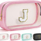 YOOLIFE Birthday Gifts | Initial Travel Essentials Makeup Bag, Clear Toiletry Bag Pouch Cosmetic Bag Case Large Makeup Bag Personalized Pink Birthday Gifts for Women Teacher Mom Teen Friends J