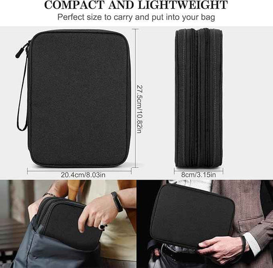 FYY Electronic Organizer, Extra Large Travel Cable Organizer Bag Pouch Portable Waterproof Double Layers All-in-One Storage Bag for iPad, Cable, Power Bank, Laptop Charger for Office/Home, Black