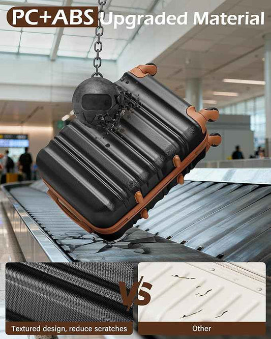 LONG VACATION Carry On Luggage Sets 3 Piece 20 Inch Suitcase Set, ABS+PC Hardshell Lightweight Travel Luggage with Spinner Wheels & YKK Zipper TSA Lock (20 INCH (BP/TB), BLACK-BROWN)