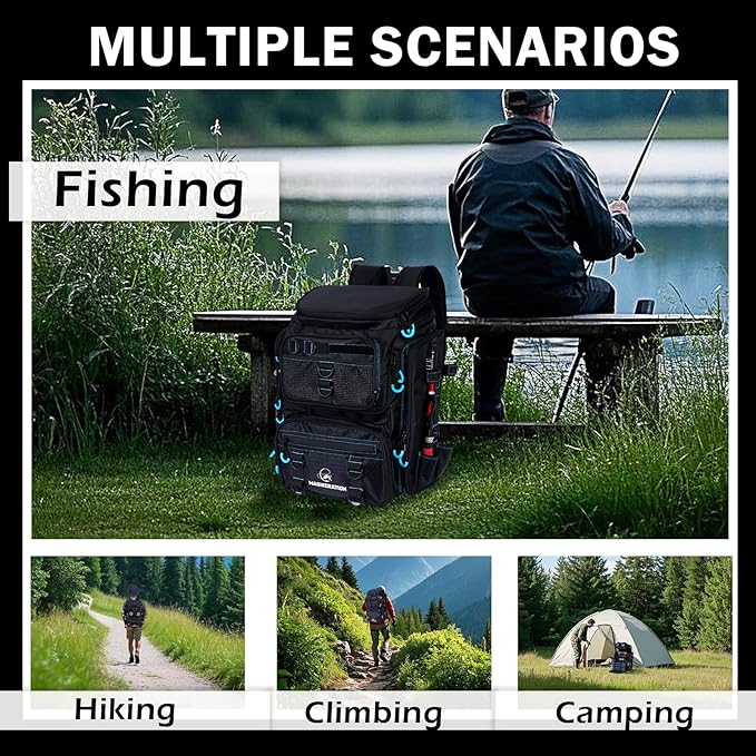 Fishing Backpack with Rod Holders,900D Oxford Water-Resistant Fishing Gear,42L Large Storage Tackle Bag for Men