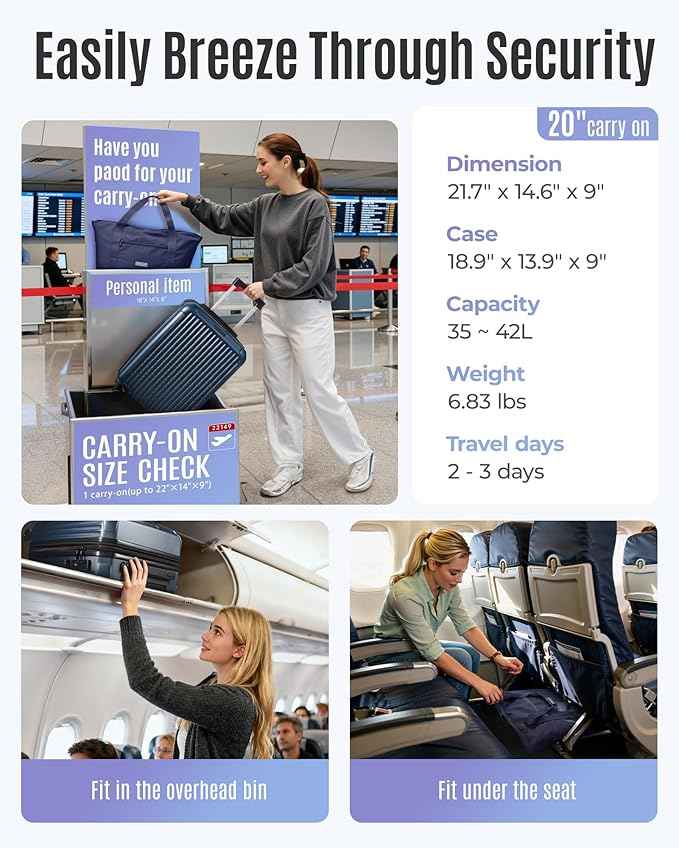 LIGHT FLIGHT 3-Piece Luggage Sets, Expandable Carry On Luggage 22x14x9 Airline Approved, Hardside Carry On Suitcases with Wheels, TSA Lock Travel Luggage Sets, Royal Blue