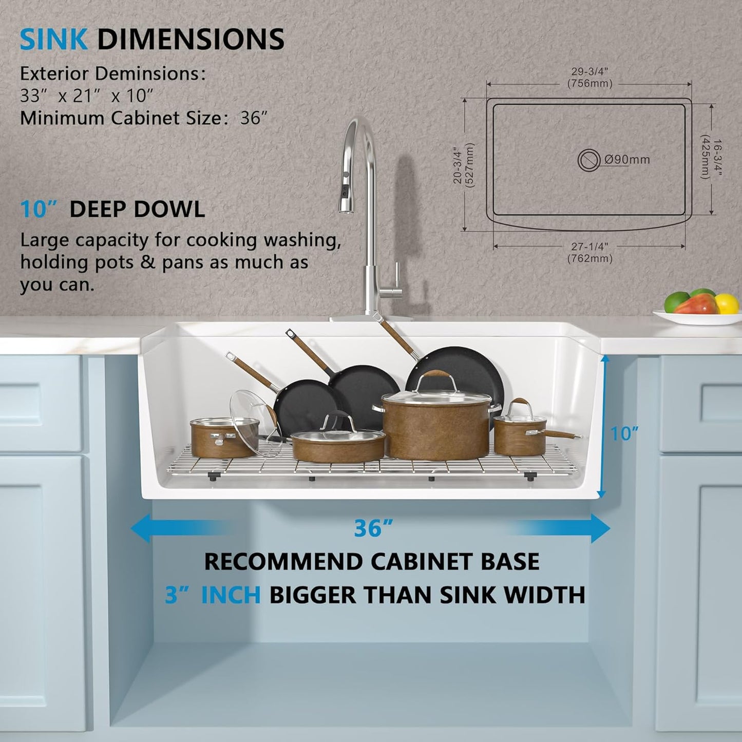 33 White Farm Sink - Fulorni 33"x21" Farmhouse Kitchen Sink Curved Apron Front Ceramic Porcelain Fireclay Single Bowl Farmer Style Basin
