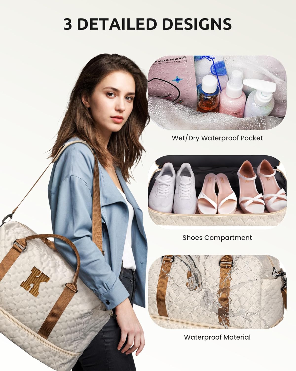 Initial Duffle Bag, Personalized Weekender Bag with Shoulder Strap, Monogram Overnight Bag for Women Wet Pocket, Letter Travel Bag with Makeup Bag Gifts for Niece (Letter R) - Roamly