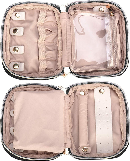 Teamoy Mini Jewelry Travel Case, Storage Organizer Bag for Earrings, Necklace, Rings, Black