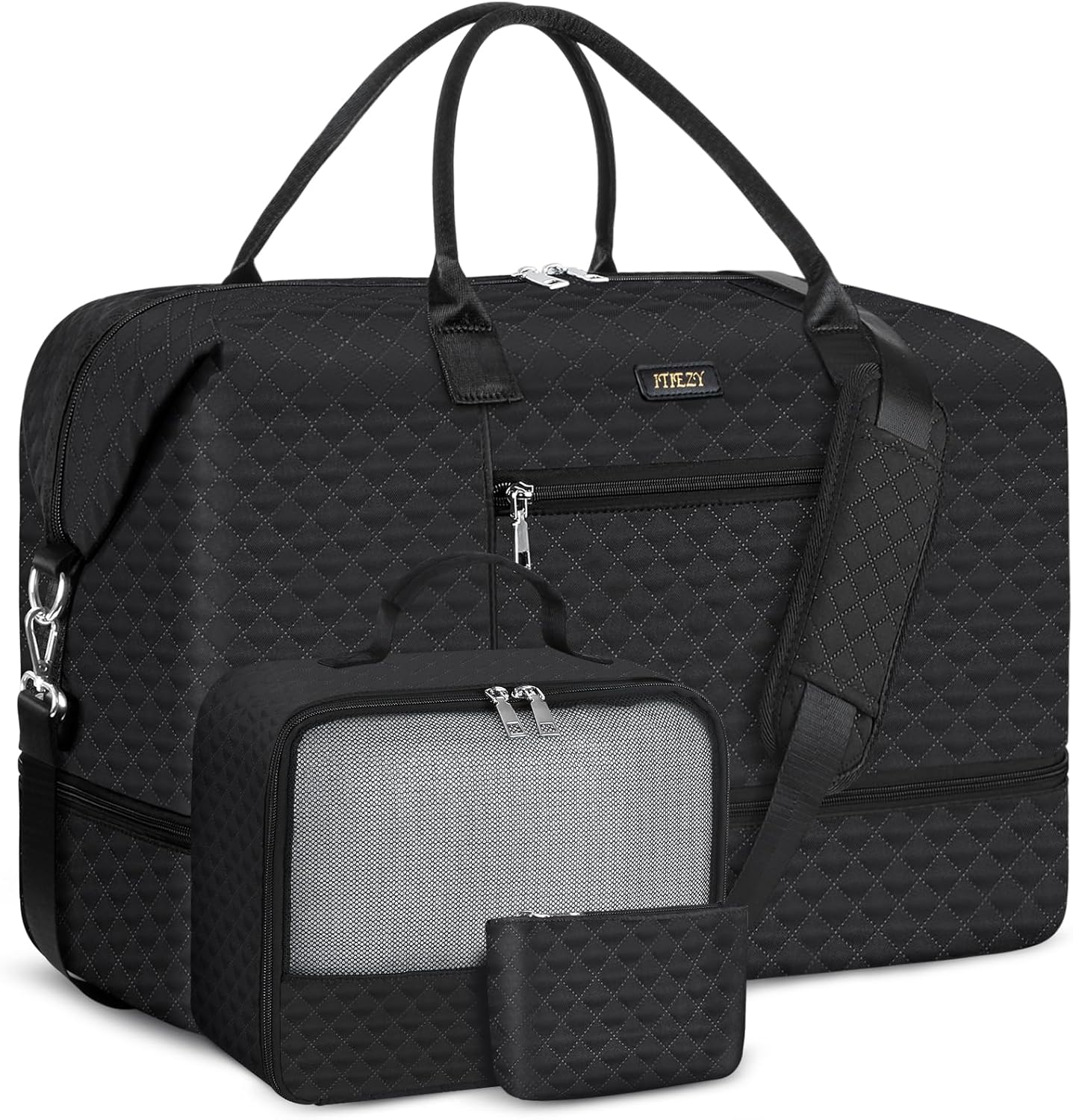 Weekender Bag for Women, Travel Duffel Bag Carry On Overnight Bag with Shoe Compartment Large Nylon Travel Weekend Tote Bag - Roamly