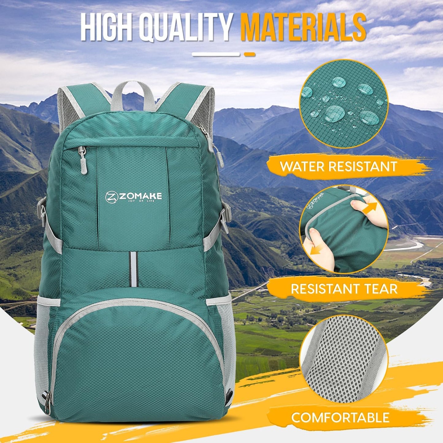 ZOMAKE Lightweight Packable Backpack 35L, Light Foldable Backpacks Water Resistant Collapsible Hiking Bag, Compact Folding Day Pack for Travel Camping(Dark Green) - Roamly