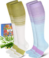 Bamboo Viscose Compression Socks for Women Men 2 Pairs 15-20mmHg Knee High Compression Socks Travel Nurse