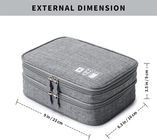 mygreen Electronics Organizer, Electronic Accessories Double Layer Travel Cable Organizer Cord Storage Bag for Cables, Power Bank, USB Flash Drive and More Gray