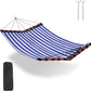 TegerDeger 12FT 2 Person Hammock Large Hammock Quick Dry 450LB Capacity with V Shaped Hardwood Spreader Bar & Nylon Rope for Outside, Patio, Garden, Backyard, Beach, Poolside - Blue Stripes