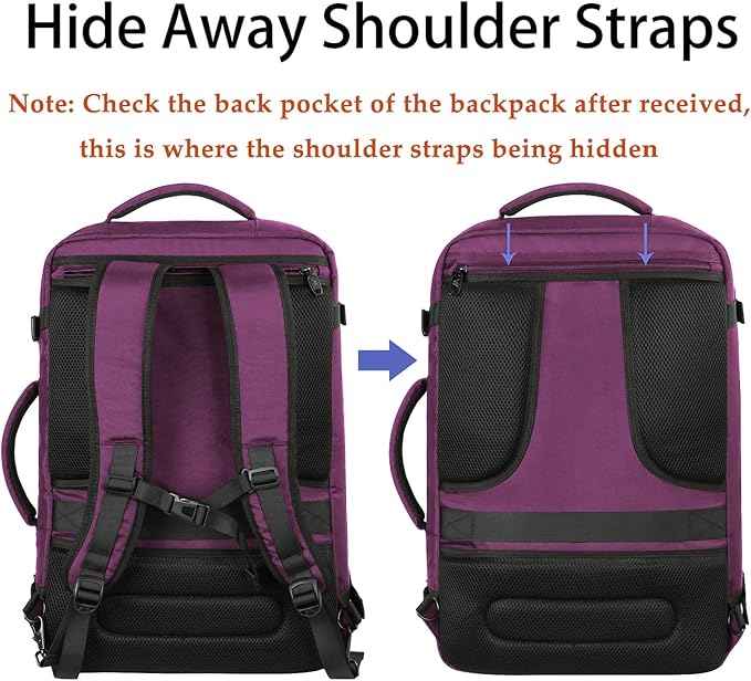 MATEIN Carry on Backpack for Women, 27L Flight Approved Backpack for Teacher Nurse, Fashion Expandable Airline Daypack for Plane, Lightweight Hiking Weekend Back Pack, Traveler Gifts, Purple