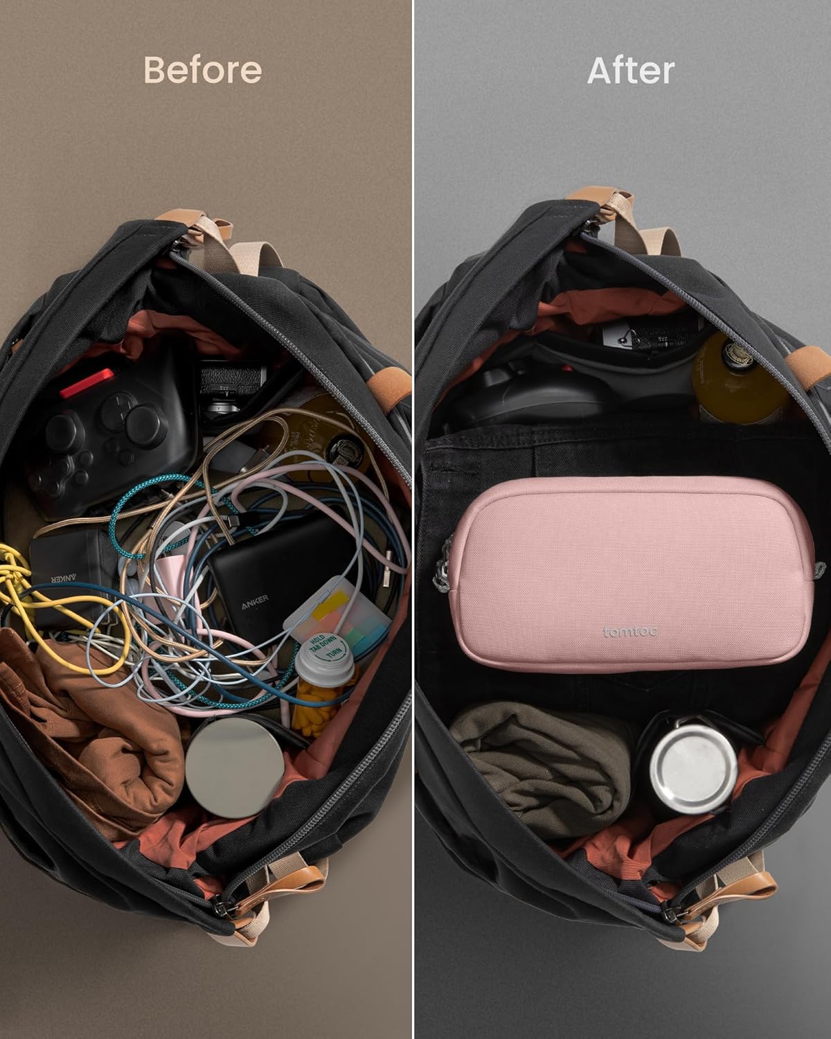 tomtoc Electronics Organizer Travel Case, Water Resistant Travel Bag Cable Organizer for Essentials, Tech Pouch Accessories Carry Storage for Cord, Phone, Cables, Airpods, USB Flash Drive, Daily Items - Roamly