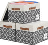 GhvyenntteS Extra Large Storage Bins with Lids, Foldable Fabric Storage Boxes with Lids and 3 Handles, Storage Baskets with Label for Home Office (3 Pack, White&Lattice Grey, 15.75x11.8x10.2)