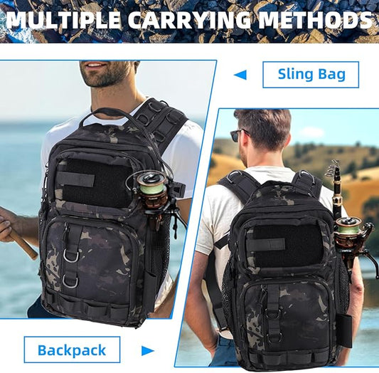 103PCS Fishing Tackle Bag, Fishing Gear for Men Adults, Camouflage Backpack with Rod Holder Tackle Box, Waterproof Sling Fishing Tackle Storage Bags & Wraps, for Fishing, Camping, Hiking
