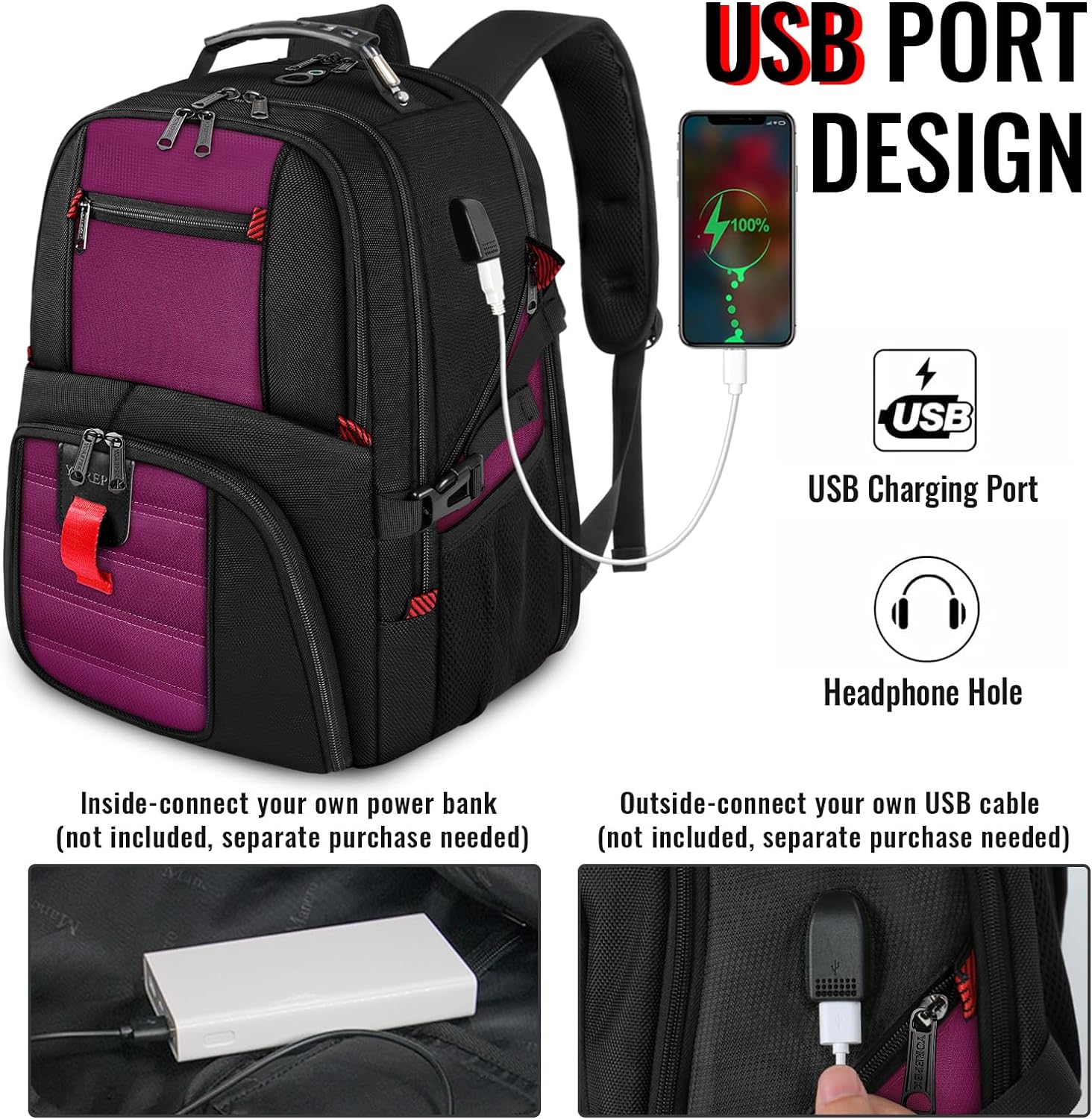 YOREPEK 18.4 Laptop Backpack, Large Backpacks Fit Most 18 Inch Laptop with USB Charger Port, TSA Friendly Flight Approved Weekend Carry on Backpack with Luggage Strap for Men and Women, Purple - Roamly